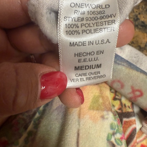 One World Womens Vintage Top French Floral Bell Sleeve Notch Neck Ruffles Medium - Picture 8 of 10